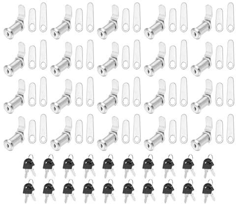 PATIKIL Lucchetti Armadietto con Chiave, 20pz Sostituzione Serratura a Camma Cilindro per Cassetto RV Carrello di Stoccaggio Cassetta Postale, Argento