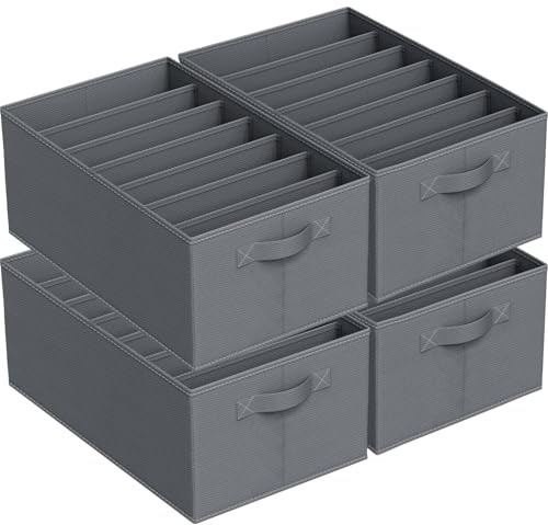 Niviy Clothes Drawer Organiser 7 Cells, 4 Pack Large Wardrobe Storage Organiser, Foldable Wardrobe Clothes Organizer for Jackets, Trousers, Cloak, Suits and Leggings (44 x 30 x 20cm)