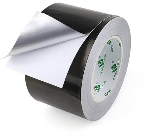 BOMEI PACK Large Ruban adhésif en aluminium 50 m ruban métallique très résistant, résistant à la chaleur, parfait pour l'étanchéité et le colmatage, réparation des métaux (Noir 75mm*50m)