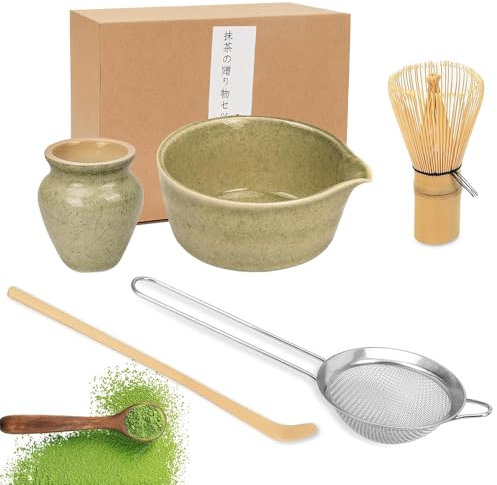 KBIBCK Matcha Whisk Set, 5 PCS Matcha Tea Set with Whisk and Bowl, Matcha Spoon, Whisk Holder, Reusable Matcha Making Kit for Traditional Japanese Tea Ceremony, Perfect Matcha Starter Kit (Green)