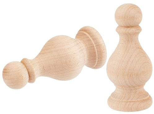 BENECREAT 2Pcs Unfinished Beech Wood Finials, 1.5x3.5inch Curtain Rod Finials, Craft Decorative Finials for Bed Post, Flagpole Topper, Rocking Chair