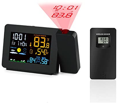 SdaryWare Estación meteorológica Reloj Despertador con proyección Estación meteorológica Función de repetición Luz de Fondo Colorida Reloj LED de Mesa de Escritorio