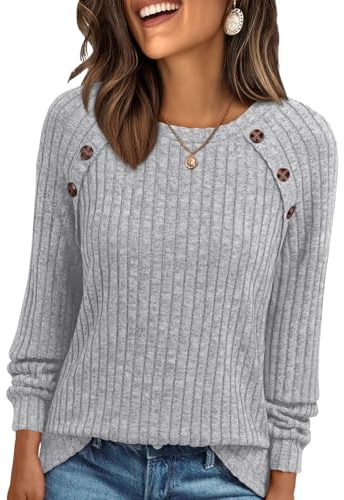 AUTOMET Womens Long Sleeve T Shirts Casual Tunic Work Tops Spring Plus Size Sweaters Date Night Outfit 2026 Dressy Blouse Grey L