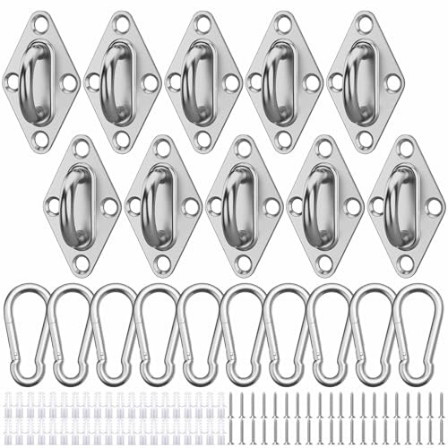 Kendwing 10 Pièces Pontet Inox,Crochet Plafond,Crochet Inox a Visser pour Suspendre des Filets,Cordes (10)