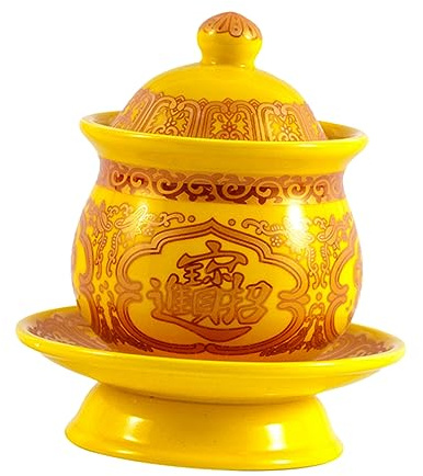 Zerodeko Chinesischer Lotusbecher aus Keramik mit Glatter Oberfläche Gelber Wasserbecher für Buddhistische Opfergaben und Teezeremonien im Stil