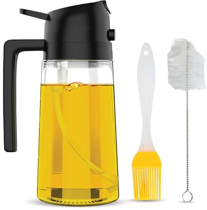 River Phoenix 2-in-1 Glass Oil Sprayer and Dispenser, Fine Mist Nozzle for Healthy Cooking, Olive Oil & Vinegar Bottle with Silicone Brush and Cleaning Tool – Refillable Kitchen Essential