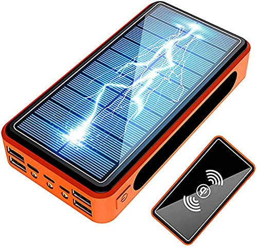 Solar Power Bank 50000mAh, Fast Charge Solar Charger with Type C Inputs, Qi Wireless Charging 10W, Waterproof External Battery Backup for Outdoor Use