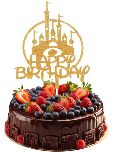 Princess cake toppers,Castle cake topper,Princess Castle Theme Prince Happy Birthday Decoration,1 Pcs Gold Glitter Celebrating Happy Birthday Cake Pick for Baby Shower Girls Birthday Party Supplies