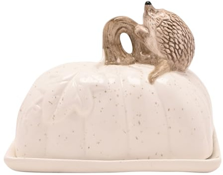 UNIQUE HOME LIVING Butter Dish with Lid, Cream Ceramic Hedgehog Design Butter Dish Container for Fridge and Tabletop Use, Durable, Stain-Resistant