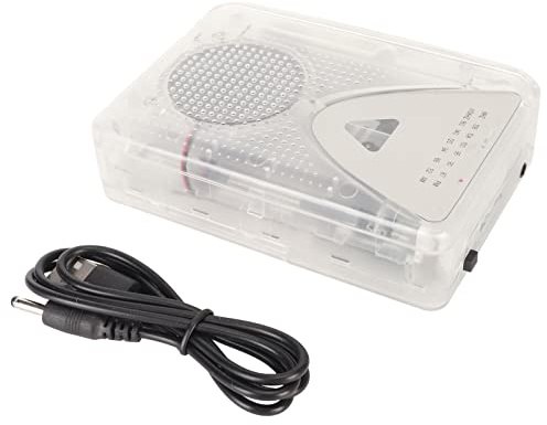 Eacam Tragbarer Kassettenspieler mit 3,5-Mm-Jack, FM AM Radio Stereo-Kassetten-Player mit Lautsprecher, HiFi-Sound, 45 Mm 8 Ω 1W Lautsprecher, Batterie/USB-Strom, Handle für das Einfache (Transparent)