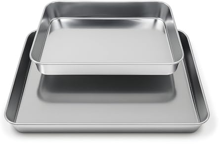 Gardenko Set di 2 teglie da forno 26 x 20 x 5 + 31 x 24 x 5 cm, teglia da cucina in acciaio inox, stampo rettangolare per torte, lasagne, casseruole e pizza