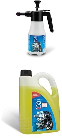 DR. WACK S100 Drucksprüher 925 ml & Total Reiniger Plus 2 L – Leere Sprühflasche + effektiver Gel-Reiniger für Motorräder, schonende Reinigung, hohe Ergiebigkeit