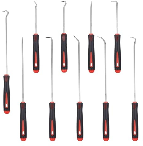 10 Stück Precision Pick und Haken Set, 24 cm/16,5 cm Universal Rot Wellendichtring Werkzeug Haken Werkzeug, Auto Demontage Werkzeuge, Dichtung O-Ring Puller Werkzeuge