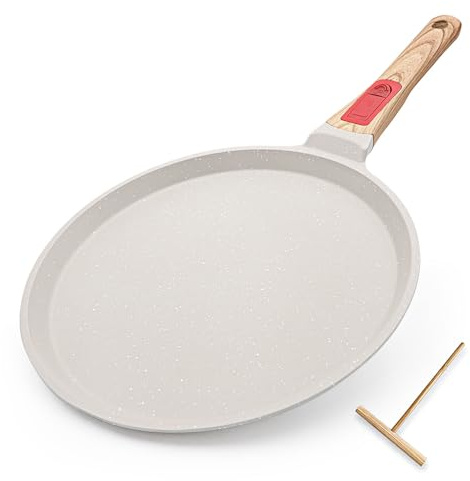 RANX INGST Poêle à Crêpes 30 cm avec Poignée Amovible - Crêpière avec Revêtement Antiadhésif - Fonte Aluminium - Tous Feux dont Induction - Blanc