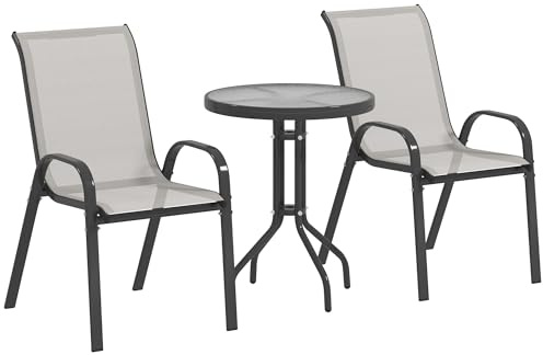 Outsunny 3 Pièces Salon de Jardin Extérieur Fauteuils Empilables Gris Clair