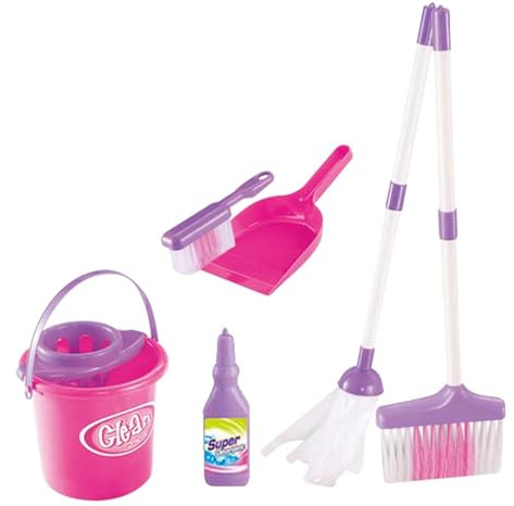 Kit de Nettoyage de Jeu pour - Outil ménager avec Aspect simulé, Accessoires pour Balai pour , Seau à serpillère, kit d'interaction Fantaisie Rose, Jeu de rôle, Pelle à balayette