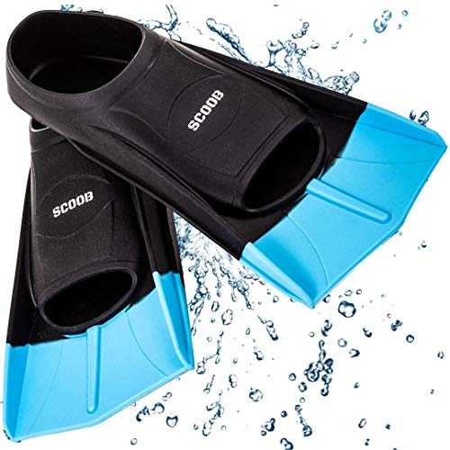Swimming Flippers Training Swim Fins Short Blade For Snorkeling Diving Pool Activities Men Women Kids New Smart Camp Trendy Design Travel Size Mesh Bag (black-blue, 33-35 S)
