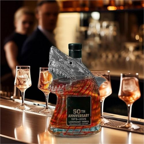 Decantador, Estatua de tiburón 3D 300 ml, figura artística botella vino, divertida jarra whisky cristal, estatuas animales, for bar y oficina(A)