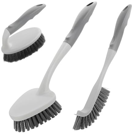 Rokahebi 3 Pack Cleaning Brush Set, Bathroom Cleaning Brush & Scrubbing Brush Kit, Long Handle Floor Scrubbing Brush, Handheld Cleaning Brush & Crevice Brush for Tile, Grout, Sink