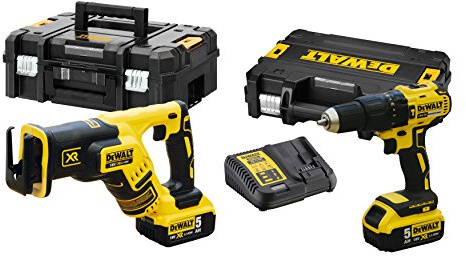 DeWalt DCK2068P2T 18 V, 5.0 Ah Profi Kombo-Pack (Bestehend aus: Schlagbohrschrauber DCD778 und Säbelsäge DCS367, Inkl. 2x Akkus, Systemschnelladegerät), 18 V