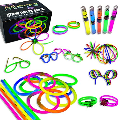 The Glowhouse UK - Mega-Leuchtstäbe - Premium-Qualität - 463-teiliges Partyset für 200 Leuchtstäbe, Armbänder, Halsketten, Brillen, dreireihige Armbänder, Hasenohren, Bälle, Blumen und viel mehr