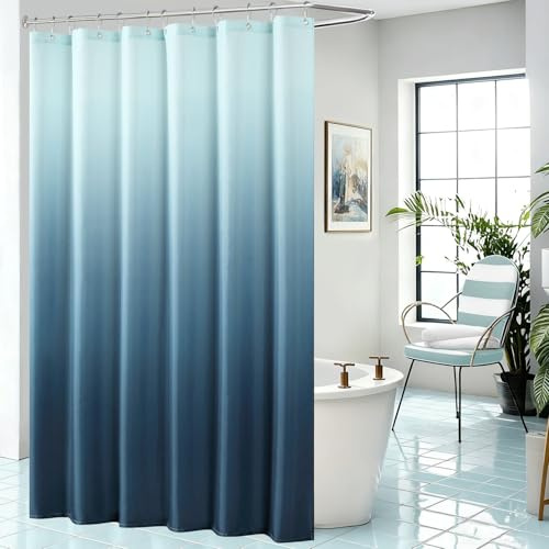 Fabric Shower Curtain, Blue Ombre Shower Curtain, Polyester Fabric Bathroom Curtain, Modern Decorative Bath Curtain, 72 W x 72 H