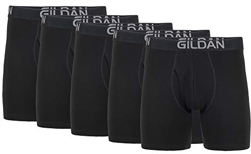 Gildan Men's Underwear Cotton Stretch Boxer Briefs, Multipack, Black Soot (5-Pack), Large