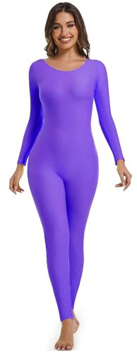 Aoylisey Einteiler für Erwachsene, lange Ärmel, Übergröße, Einteiler, Tanz-Body 1201, Violett, XS