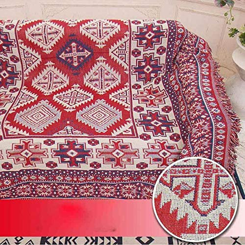 RFDFG Nordic Geometrische Couch-/Sesseldecke, Sofa-/Relaxsessel, doppelseitig, Jacquard-Strickdecke, Manta, Rot, B, 90 x 150 cm