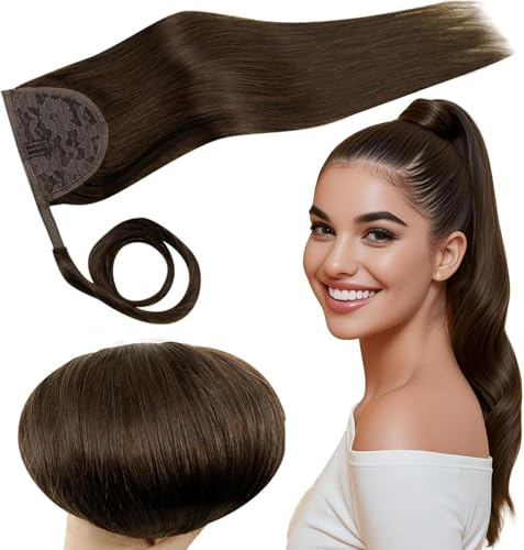 RUNATURE Ponytail Extension Echthaar Braun 30cm 70g #4 | Remy Ponytail–hitzebeständig, nahtlose Befestigung, atmungsaktiv. Kein Haarausfall, sofort Volumen, warmer Ton.
