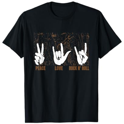 Rock & Heavy Metal Musik Geschenk - Peace Love Rock And Roll T-Shirt