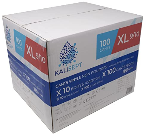KALISEPT INTCO 10 confezioni da 100 guanti in vinile medico e industriale di alta qualità, standard applicabili. (non in polvere)