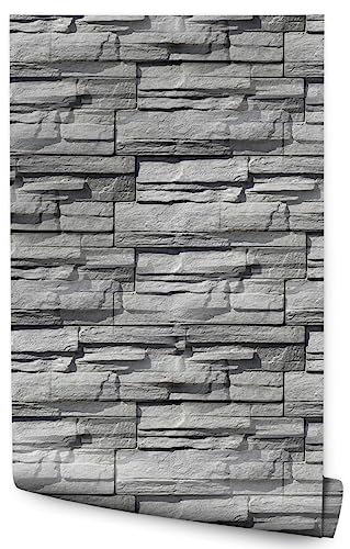 Muralo SELBSTKLEBENDE Tapeten Rollen 3D Effekt Steinoptik Steinwand Ziegel Schiefer Geometrie Optik 1000 x 50cm Wandtapete für Wohnzimmer Schlafzimmer Br. 50cm x Hö. 1000cm [SKR]