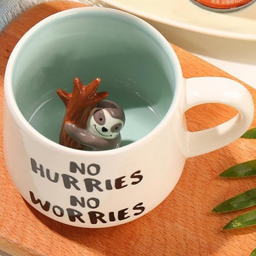 Disoza Sloth Mugg - 3D Porslin Kaffemugg Med Sloth Inuti - Söt Keramisk Mugg Med 3D-Figur - Roliga Gåvor Till Kvinnor För Födelsedag