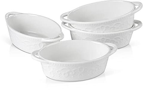OQHAIR Plats de Cuisson en Porcelaine Blanche de 4/8 pièces de 320 ML avec poignée, moules de Cuisson en céramique soufflé Brulee Tarte Tapas ustensiles de Cuisson (Taille : 8 pièces) (4)
