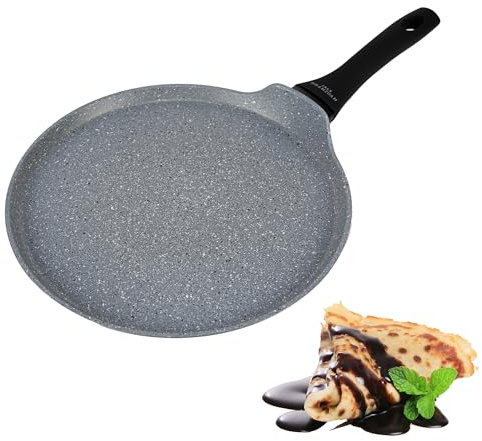 KARL HAUSMANN Poêle à Crêpes à Induction 28 cm - Antiadhésive avec Revêtement Granit - Idéal pour Crêpes, Omelettes, Pancakes - Compatible Crepiere - Poele a Crepe Induction Qualité