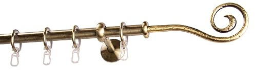 Garesa Gardinenstange Esperanca Ø 16mm, 1-läufig, Messing, antik I Rustikale Vorhangstange inkl. Ringe + Faltenlegehaken I Mit Endknopf Spirale I Wandmontage I 250cm