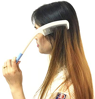 FRCOLOR Peigne à Long Manche en Plastique Dents Courbes Personnes Âgées et Handicapées, Design Ergonomique et Prise en Main Confortable pour Cheveux