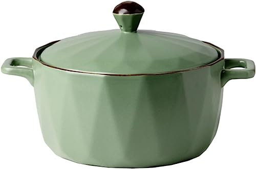 Pentola for stufato in ceramica retrò, pirofile in porcellana, casseruole rotonde in ceramica con coperchi a prova di forno, pentole in ceramica con manico con coperchio-verde-35oz 1000ml (Colore : Gr