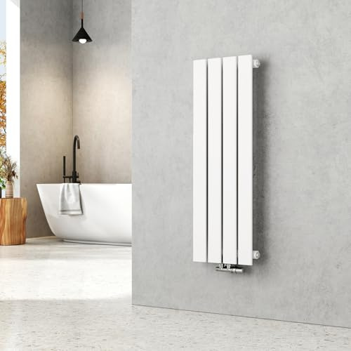 EMKE Heizkörper Klein 900x304 mm Einlagig Weiß 297W | Vertikal Flachheizkörper mit Mittelanschluss, Paneelheizkörper Wandheizkörper für Bad, Wohnzimmer & Schlafzimmer