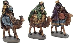 Aries Boutique T2-3 Reyes Magos, Figuras de Camello, Belén, Exhibición de Navidad, Pintado a Mano. Pantalla Interior/Exterior. 14cm.