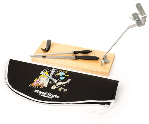 steelBlade - Jamonero Plegable + Cubre jamón Kukuxumusu + Cuchillo jamonero + Chaira - Soporte Jamonero Fabricado en España