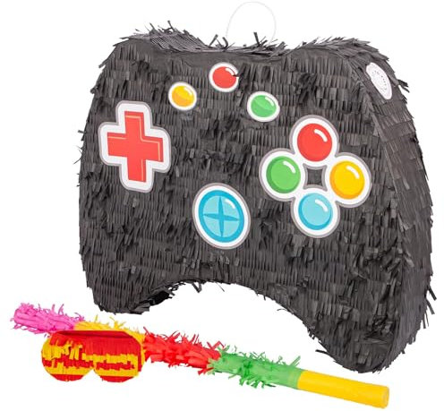 Fax Potato Game Controller Pinata, Rainbow Stick Buster Stick and Blindfold Set (W50 x D10 x H41cm) Fill Your Own Kids Party Supplies Themed Birthday Fun Decoration Pinata for Kids Parties & Games