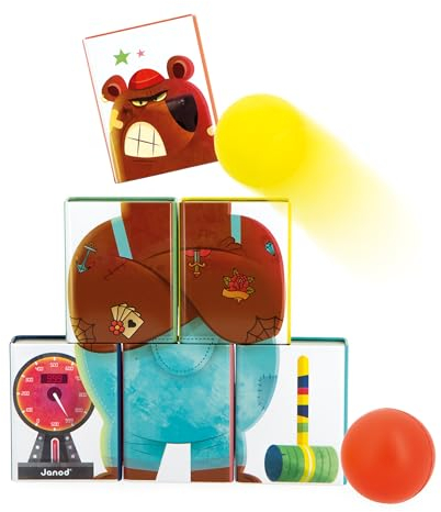 Janod - Dosenwerfen Applepop - Geschicklichkeitsspiel - 6 Metalldosen + 2 Schaumstoffbälle - Outdoor-Spielzeug - Fördert Handgeschicklichkeit und Konzentration - Ab 3 Jahre, J03359