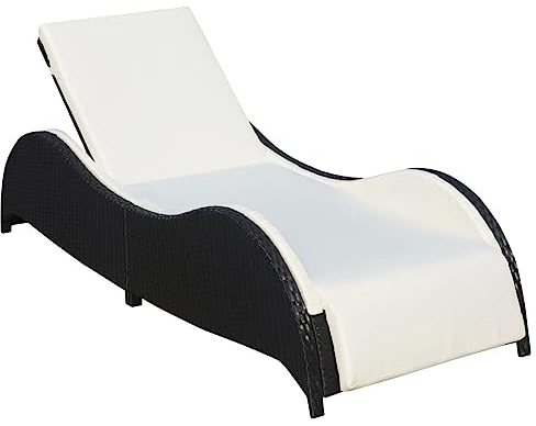 Mengtu Sonnenliege mit Polsterauflage Poly Rattan Schwarz Gartenliege Liegestuhl Balkonliege Strandliege Gartenmöbel Relaxliege Terrassenliege Garten Liege Gartenmöbel