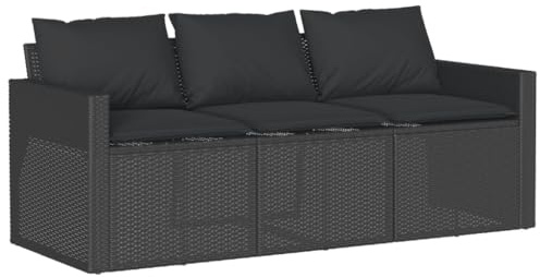 vidaXL Trädgårdssoffa 3-sits med dynor konstrotting svart, utesoffa, utomhussoffor, konstrotting soffa, utomhussoffa, utesoffor, konstrotting soffor