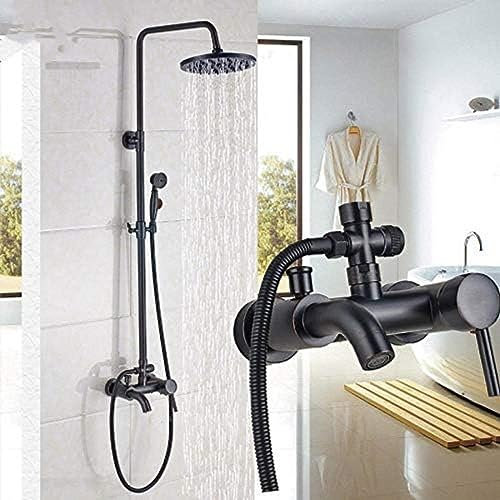 An der Wand montiertes 8-Zoll-Regenduschenset, Wasserhahn mit Handbrause, schwarze Badewannen- und Duschmischbatterie-Sets, Messingwanne mit Heiß- und Kaltwasserhähnen, Duscharmatur-Set