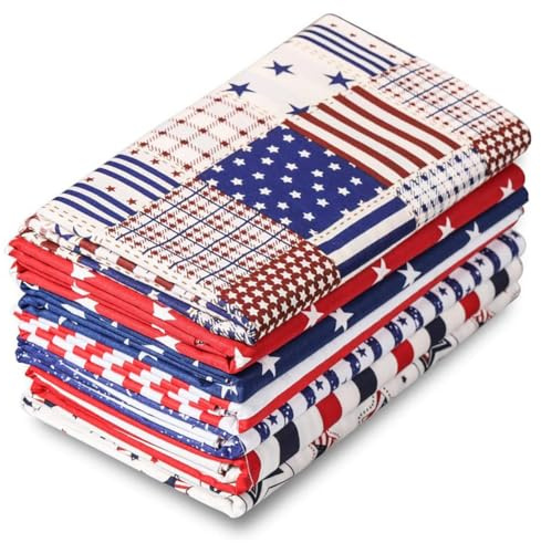 GreatRise 7 stycken Star Stripe Serie Lappteknik tyger paket bomull 50 x 50 cm bomullstyger tygbunt tygpaket tygrester sömnadsmaterial gör-det-själv pyssel sy quiltning bomullshandduk Star Stripe