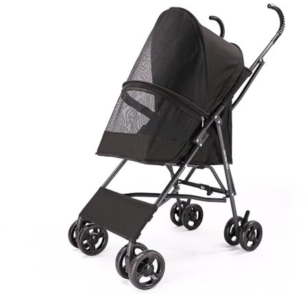 Hundebuggy für Kleine Hunde, Leichter Zusammenklappbarer Kinderwagen für Kleine Hundewagen, Bis zu 15 Kg(Black)