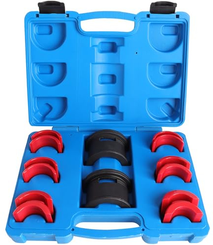 Gabelsimmeringeintreiber Set, Simmerring Eintreiber Motorradgabel 35-50 mm | 6 teilbare Adapterpaare 35/36–49/50 mm, Stahlkörper und Koffer – Gabel Werkzeug Motorrad für konventionelle und USD-Gabeln.